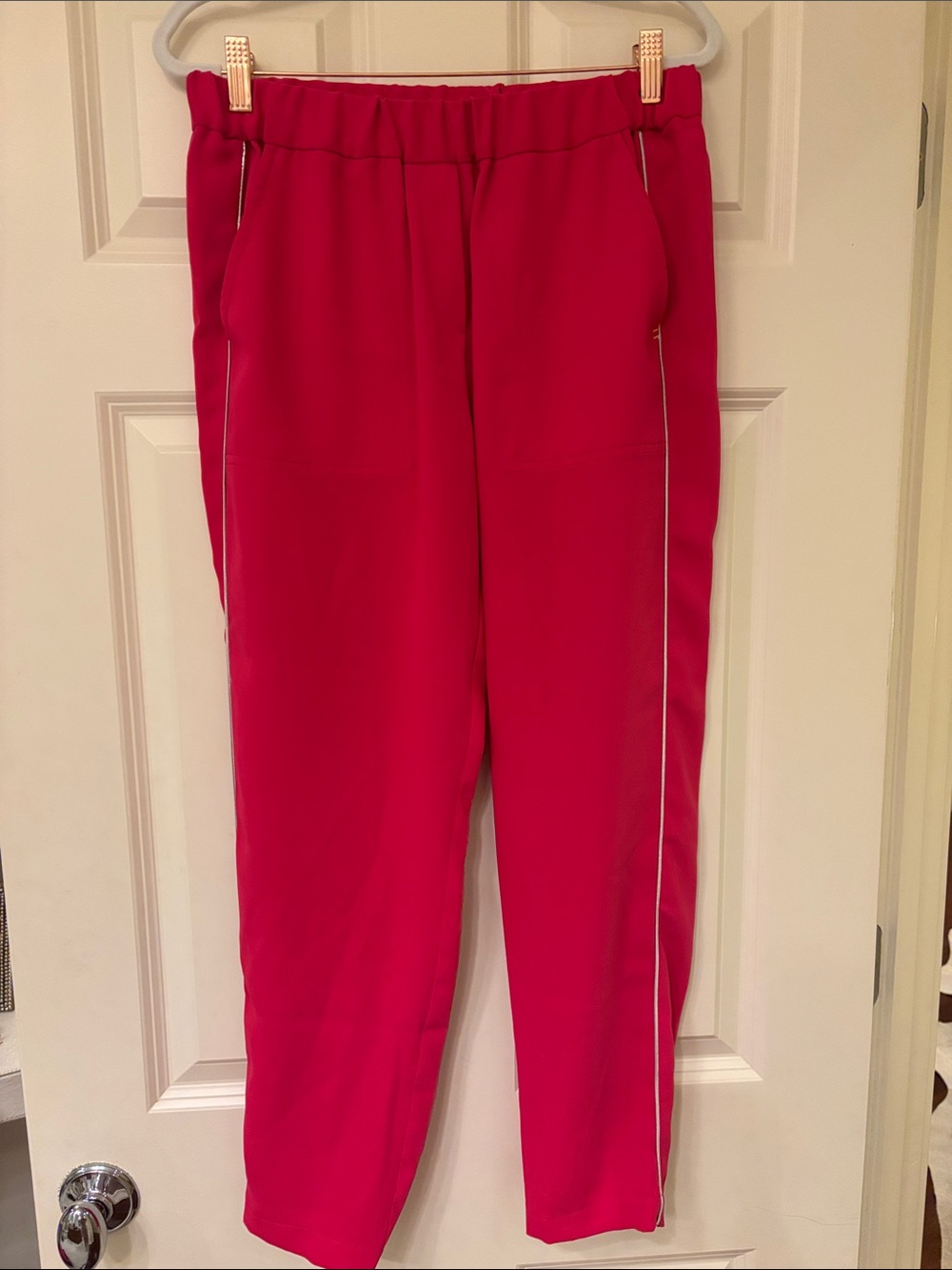 Women’s Hot Pink Pull-On Track Pants with Contrast Piping
